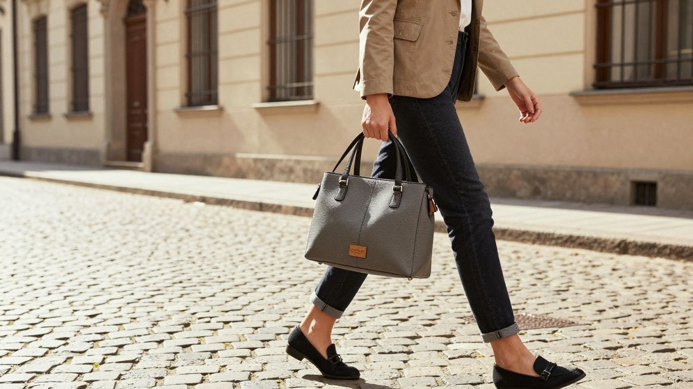 Frau mit Tasche in Stadt