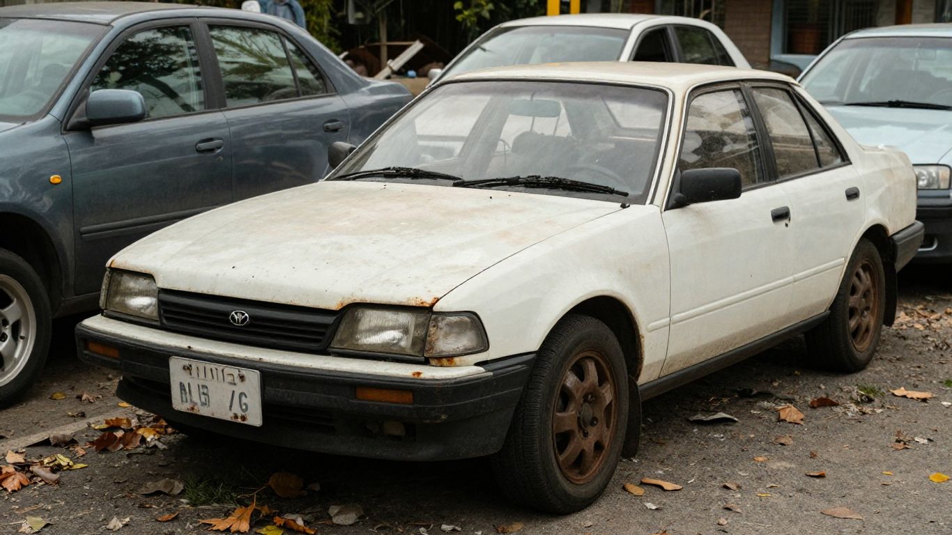 Damaged car awaiting scrap pickup