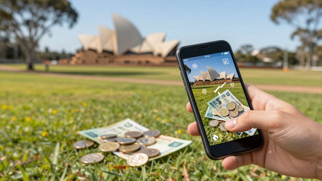 Australian person earning money from online surveys on phone.