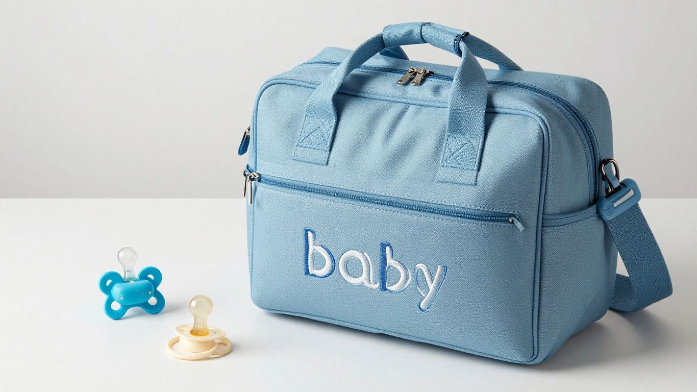 Personalized diaper bag for a baby boy.