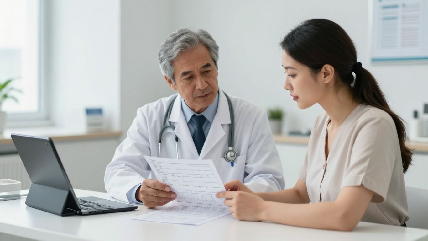 Cardiologist reviewing heart test results with patient