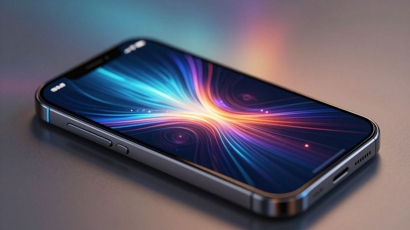 Smartphone screen displaying abstract AI interface