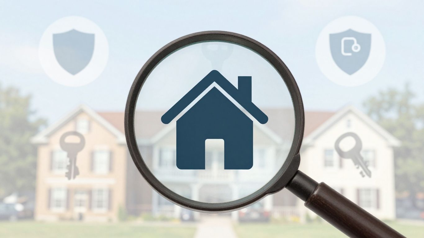 Baltimore skyline with house and magnifying glass.