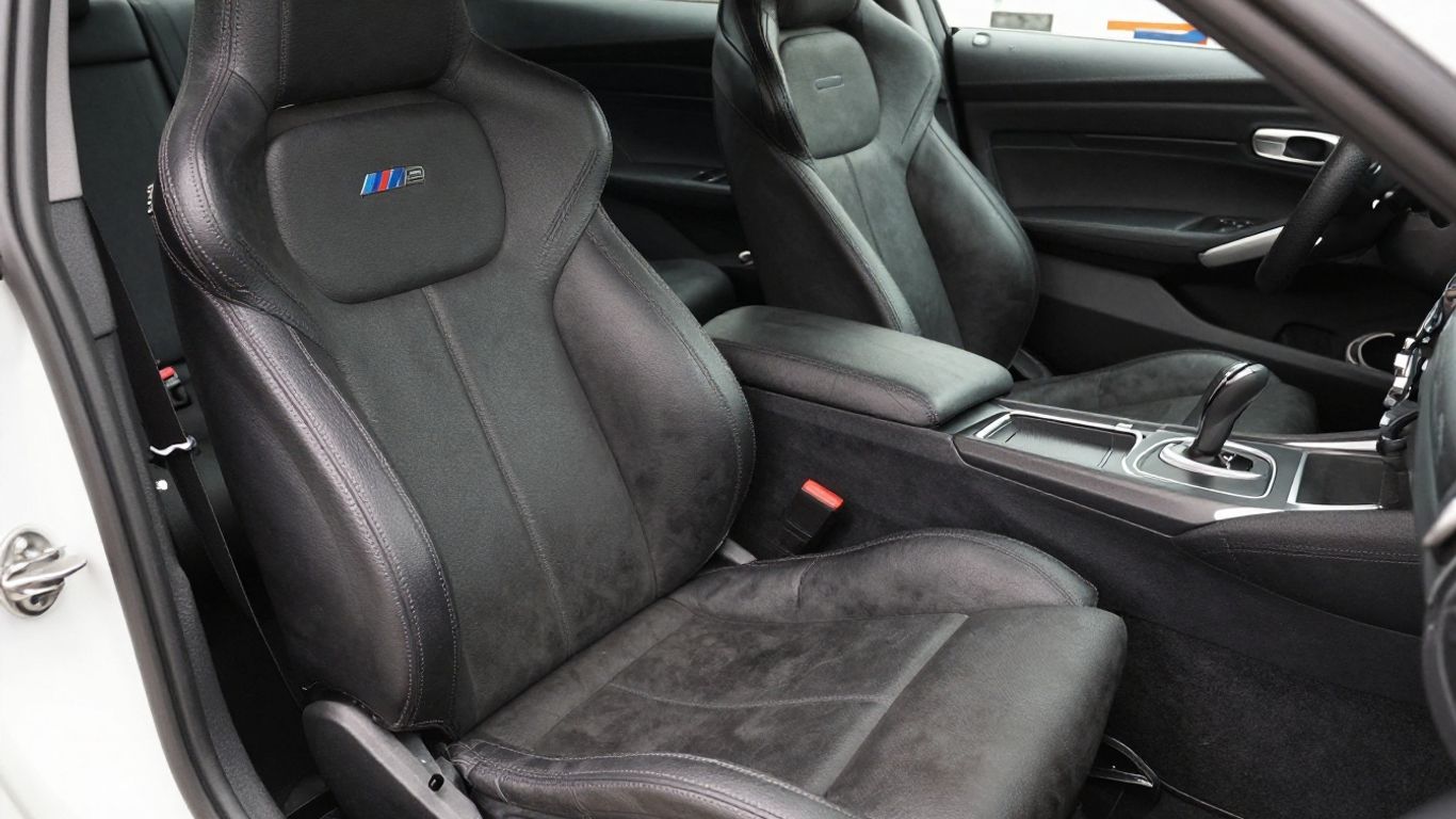 Close view of a used BMW M2 seat interior
