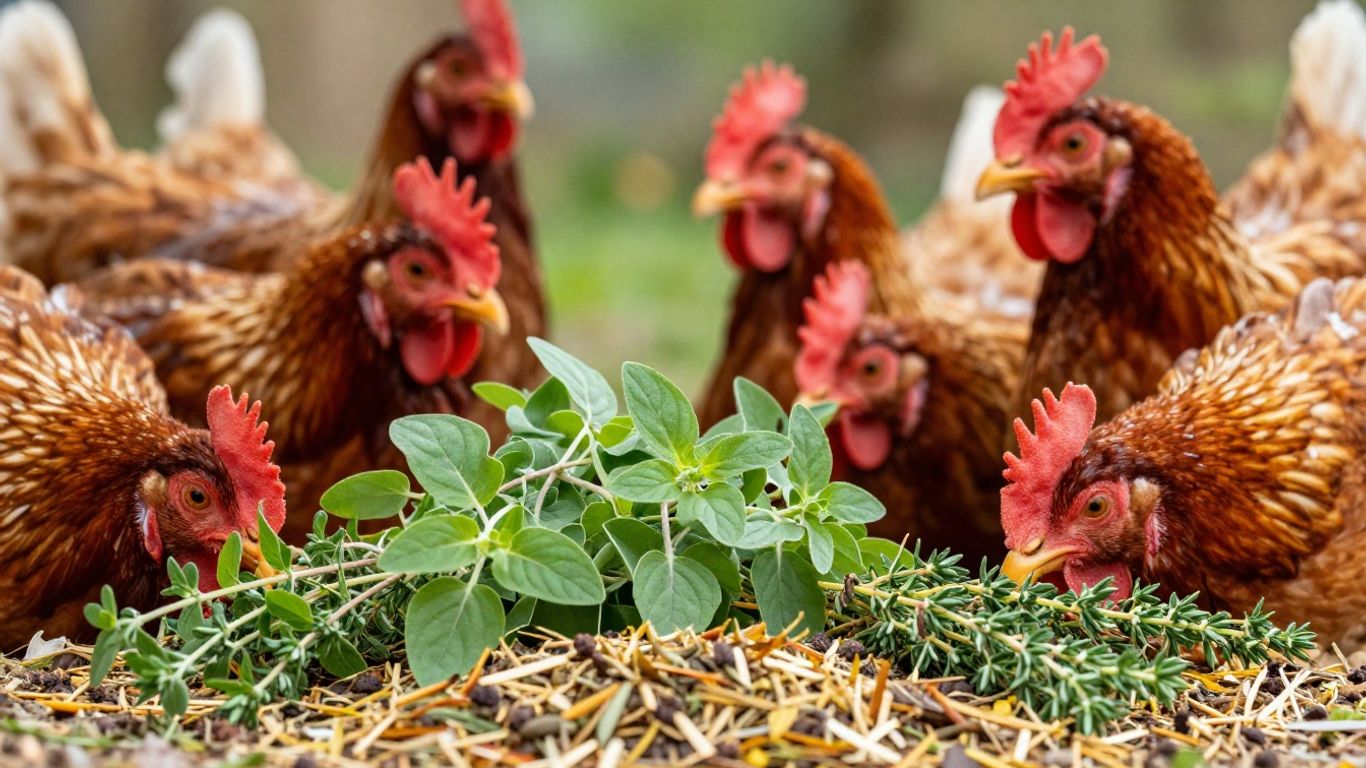 Zdjęcie kurczaków z ziołami wzmacniającymi odporność.