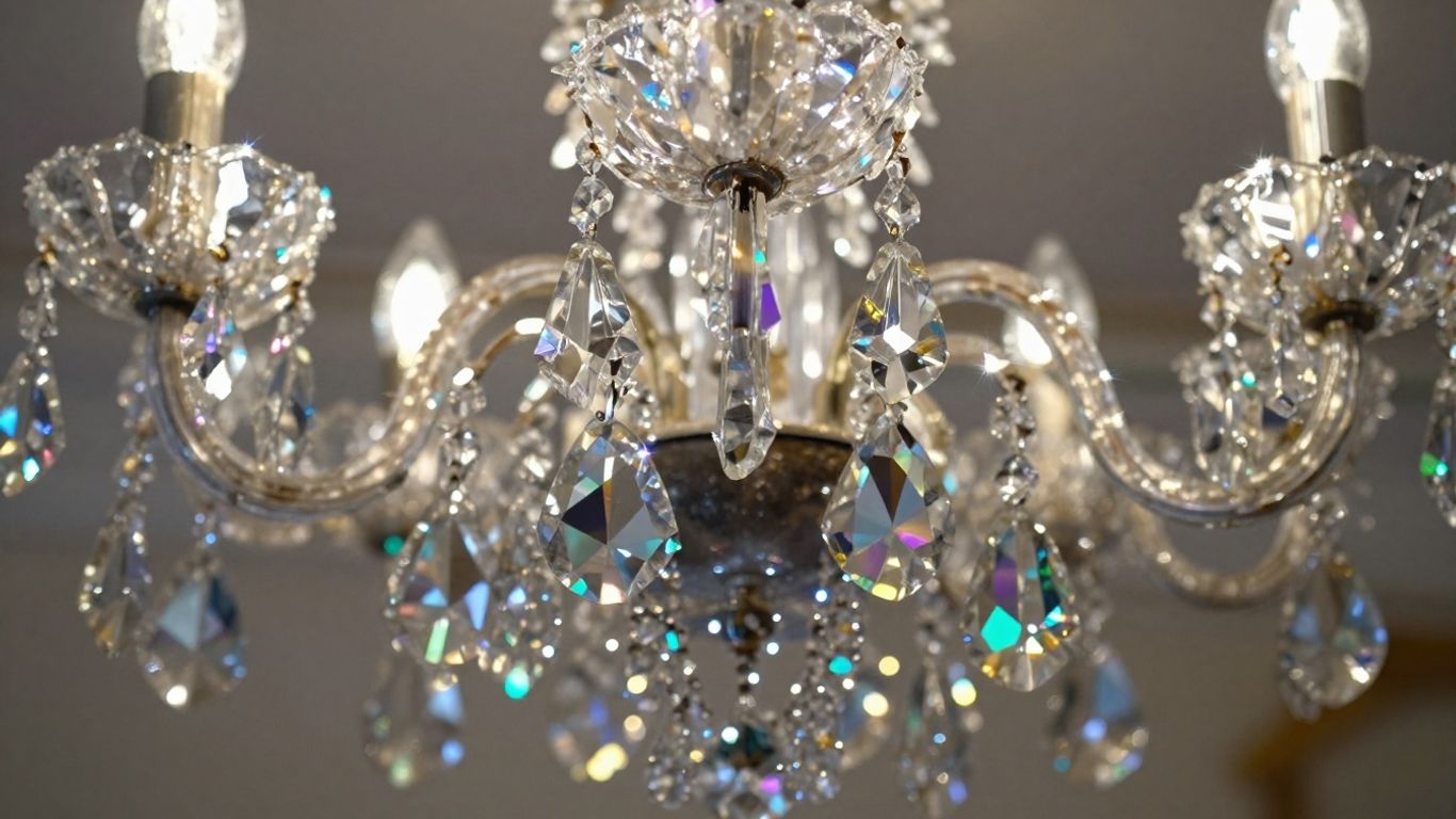 Vintage chandelier crystal sparkling with light.