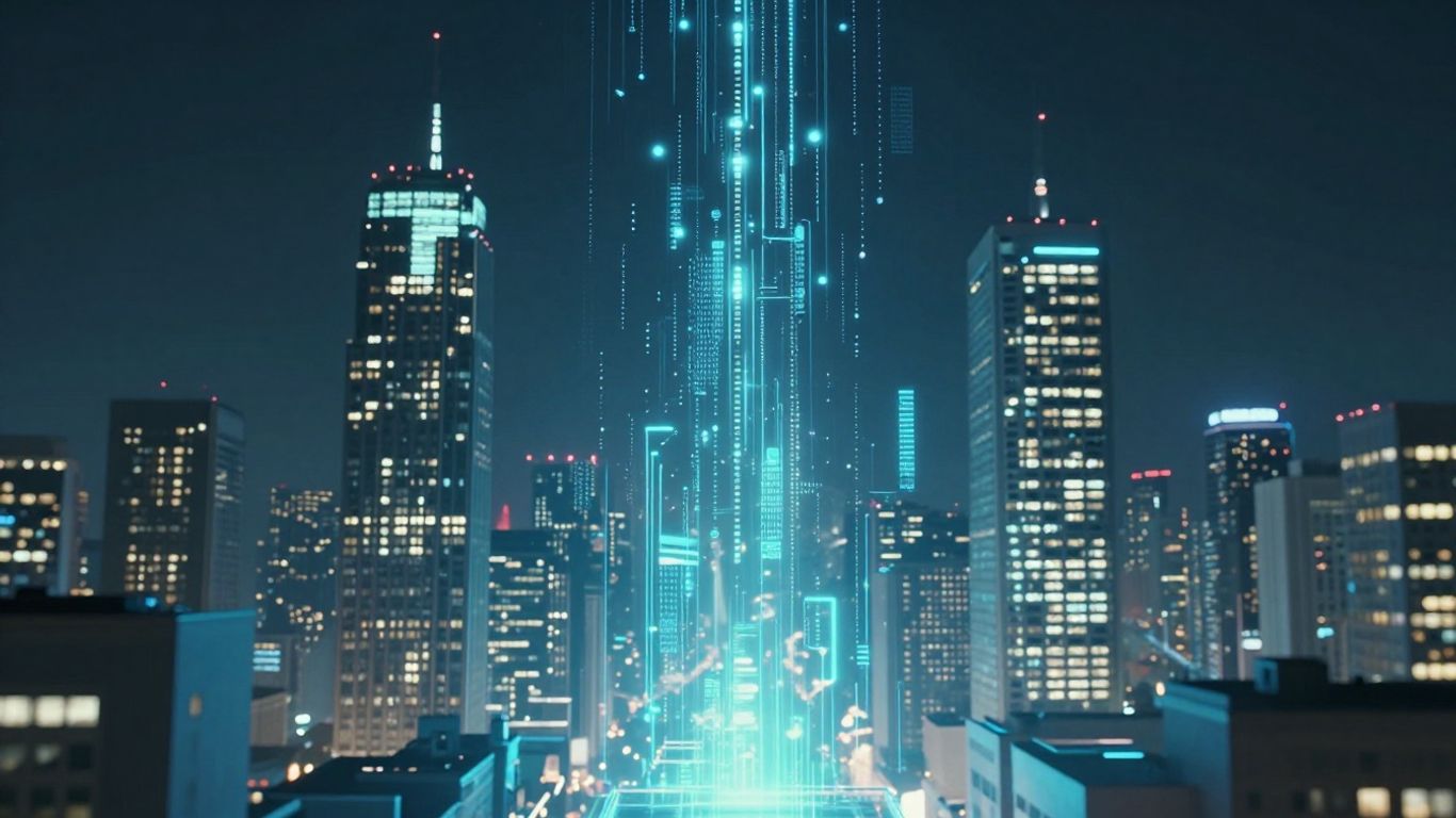 AI transforming Amazon advertising with glowing data streams.