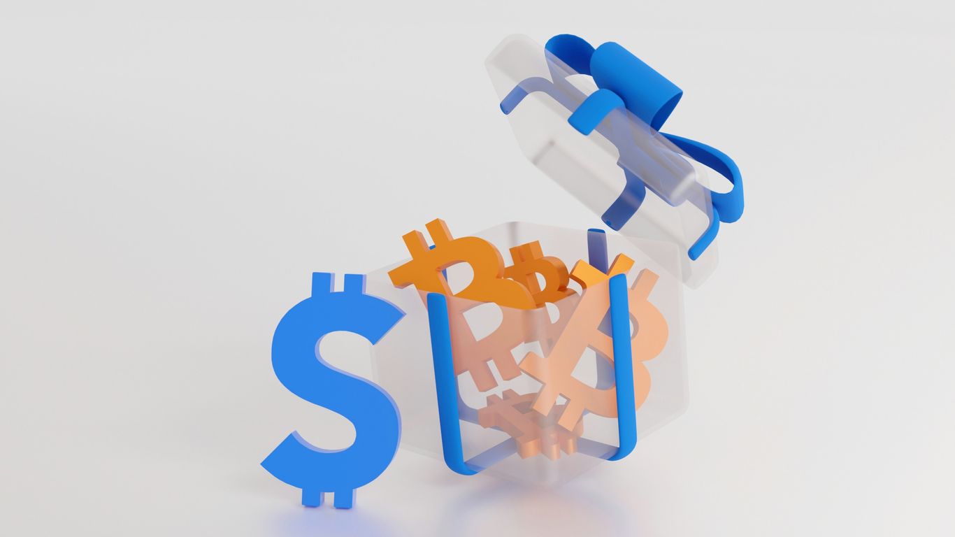 a blue and orange dollar sign sitting on top of each other