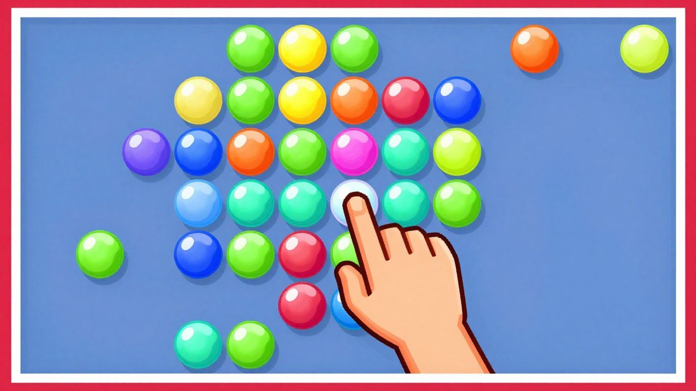 Colorful bubbles in a fun, illustrative game scene.