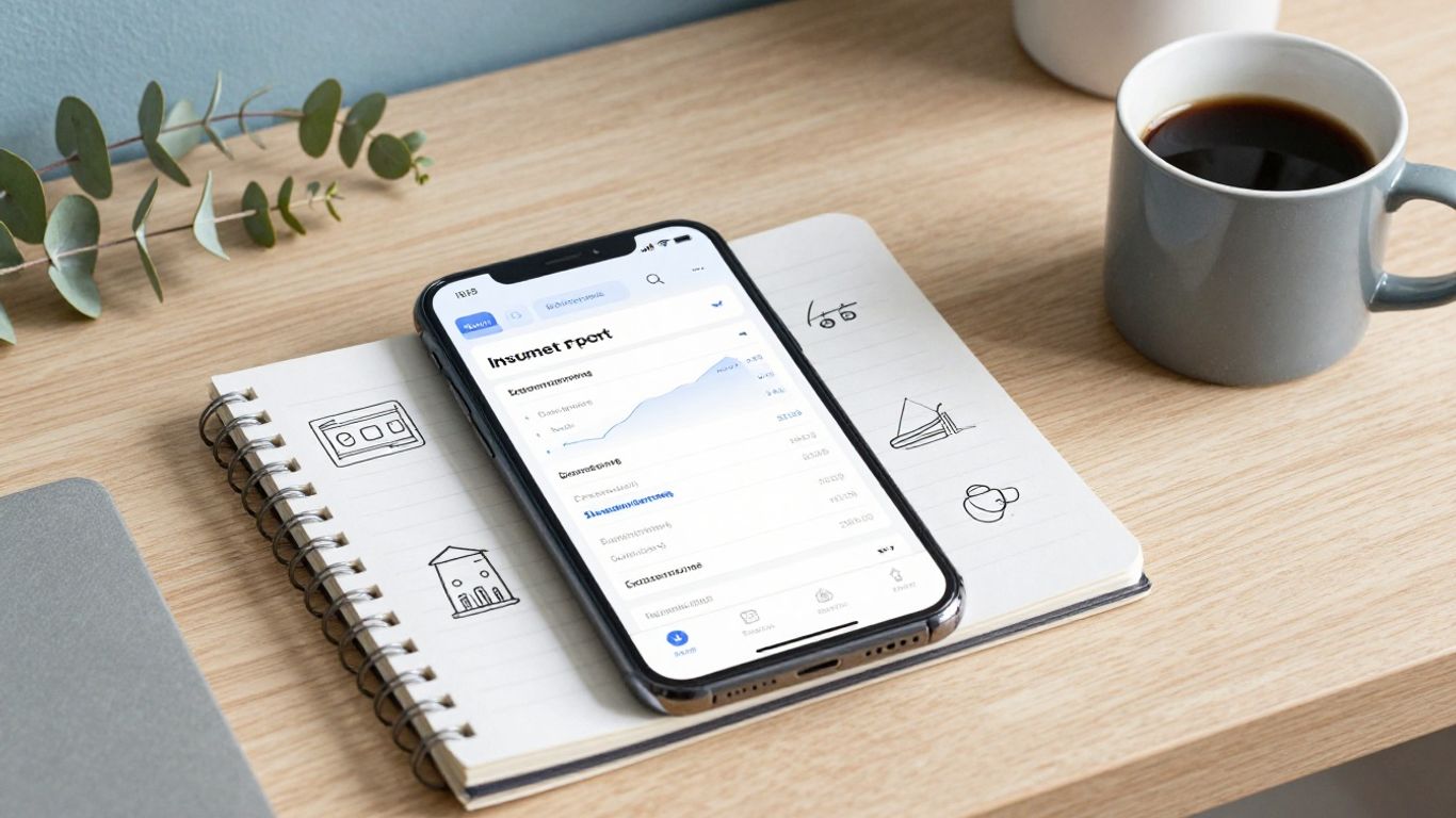 Smartphone beside diversified investment notes
