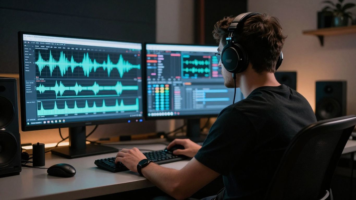 Solo artist interacting with screen