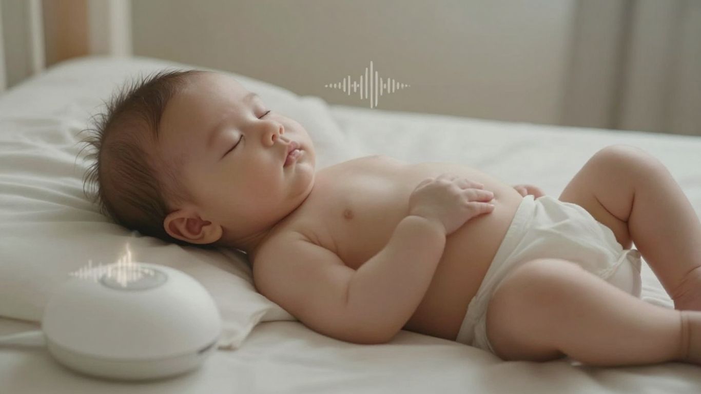 Bebé durmiendo plácidamente con ruido blanco.
