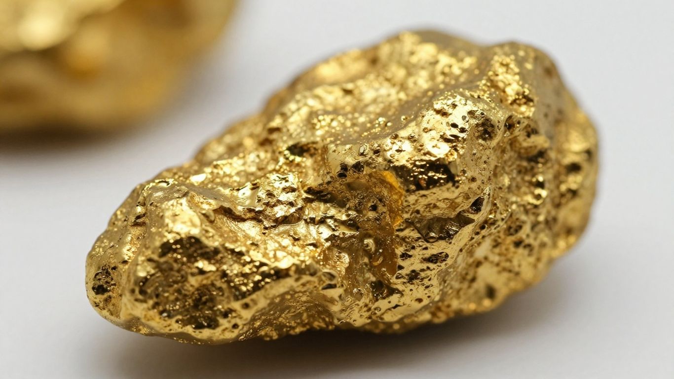 一块金块在光线下闪闪发光，金属质感清晰可见。