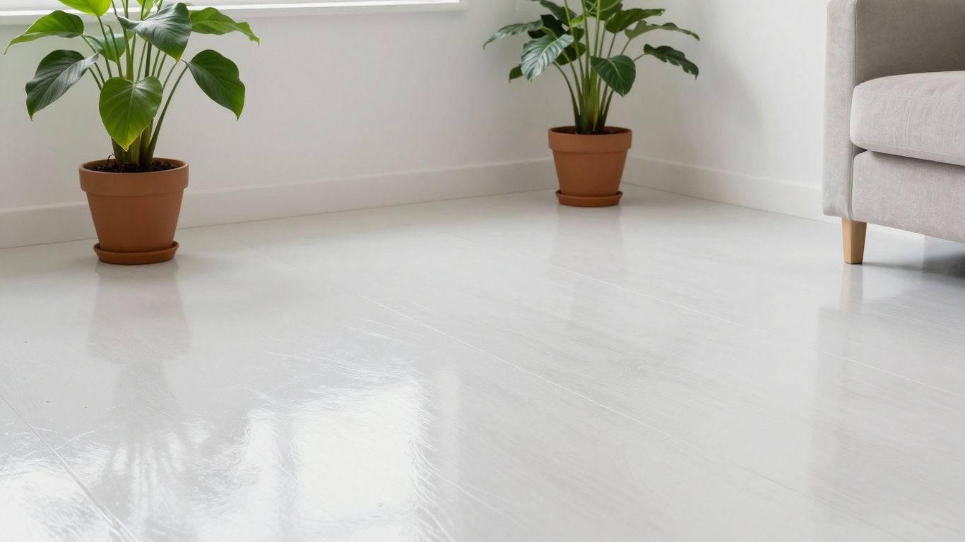 Glossy epoxy floor in a clean, bright living room.
