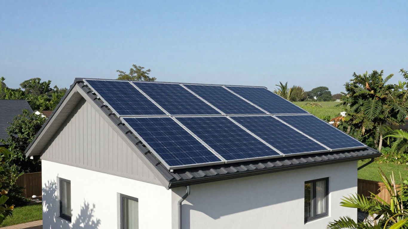 Solar panels on a modern house roof.