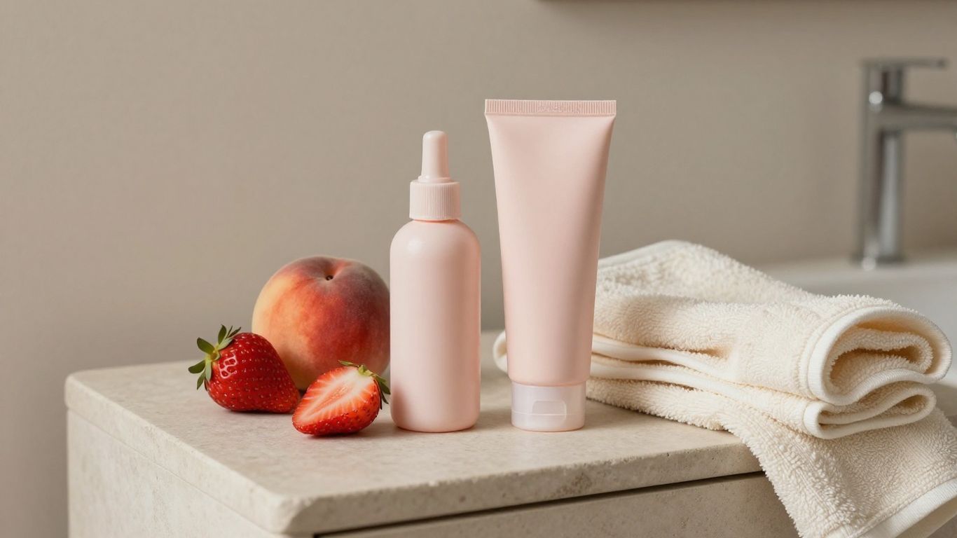 A selection of lubricant bottles beside fresh fruit