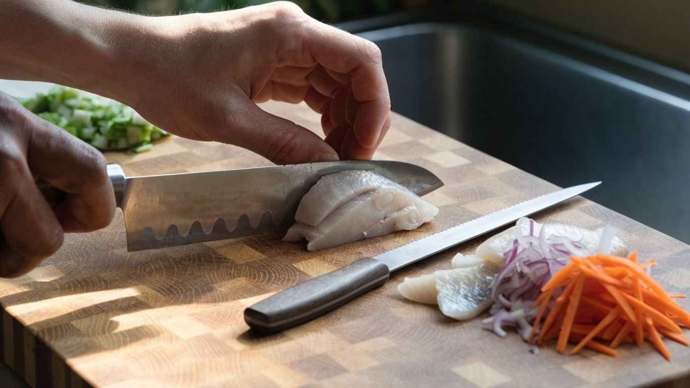 Santoku and nakiri on a pale maple cutting board