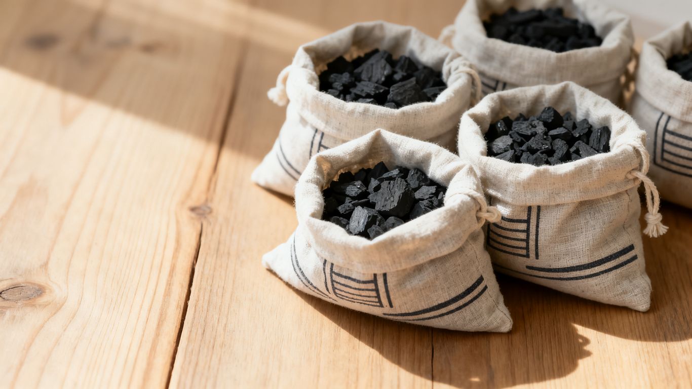 Natural charcoal bags absorb excess room dampness