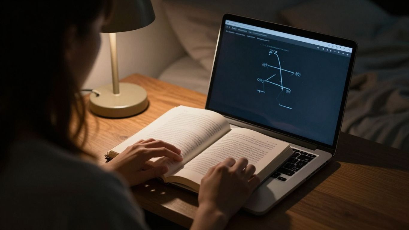 Person closing laptop in a dimly lit bedroom.