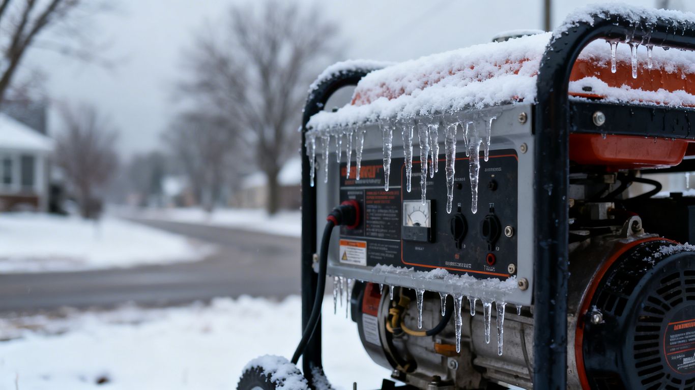 Generator in snow, ready for winter storms in Hamburg, NY.