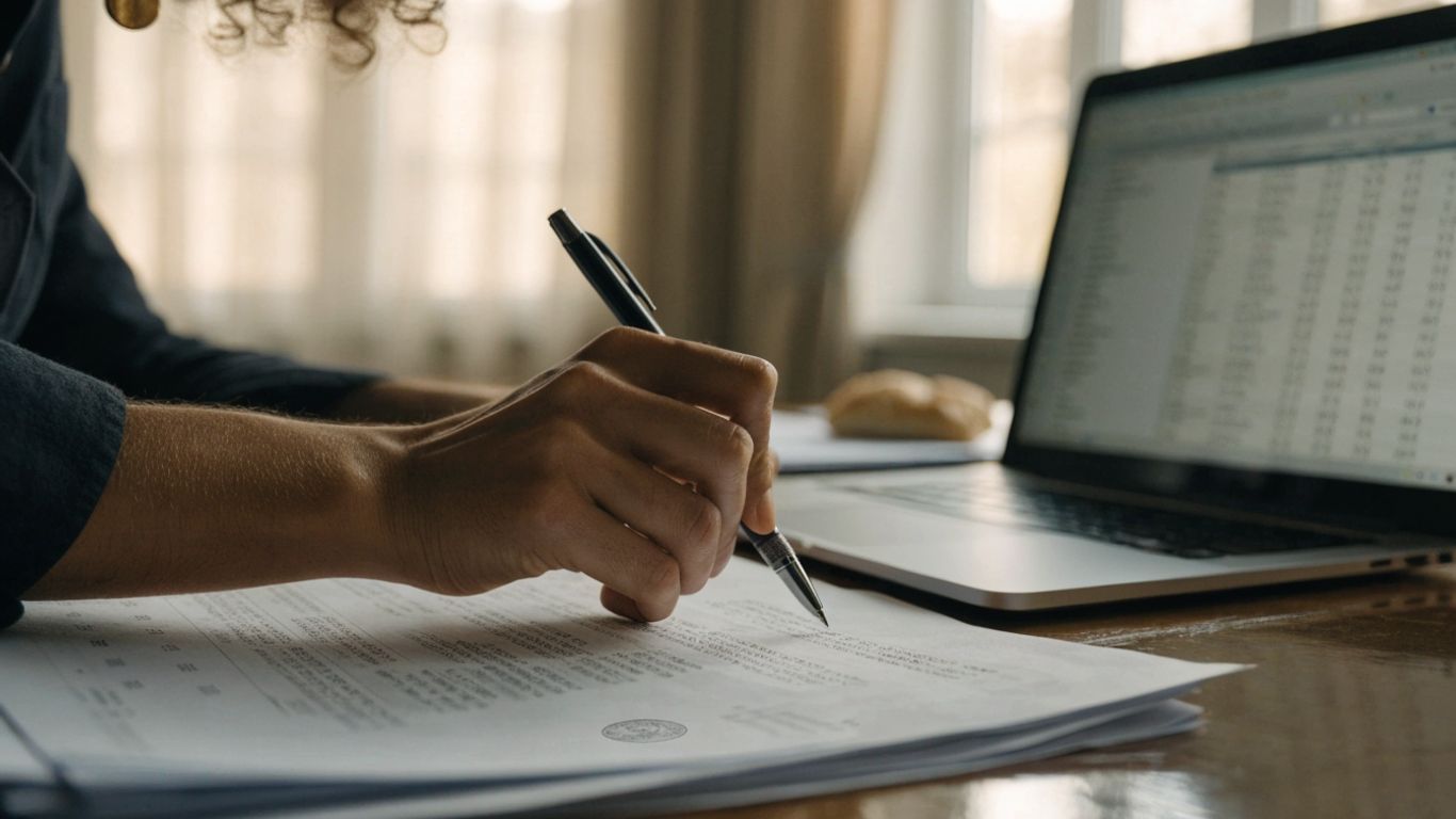 Person reviewing transactions at desk