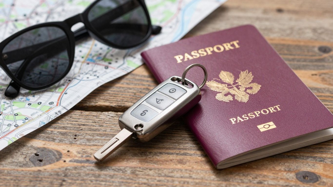 Car keys and travel documents on table