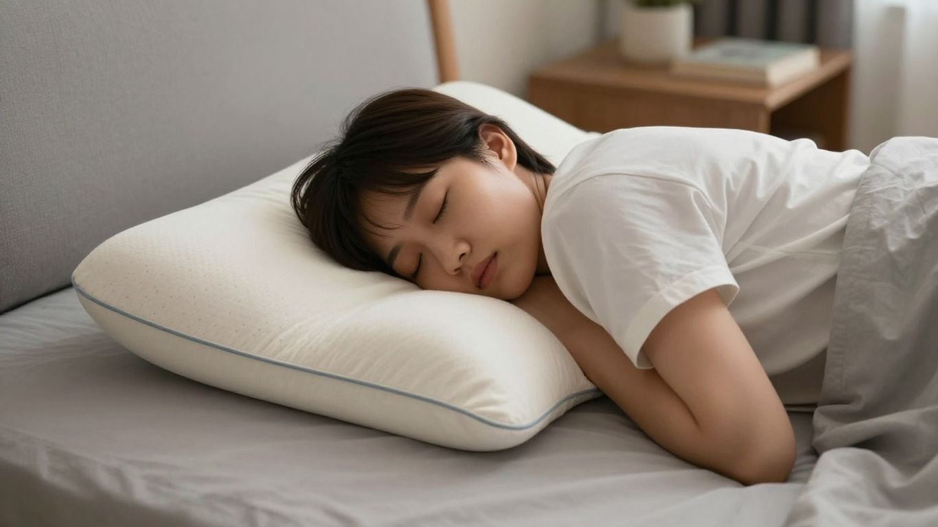 Person sleeping on a supportive ergonomic pillow.