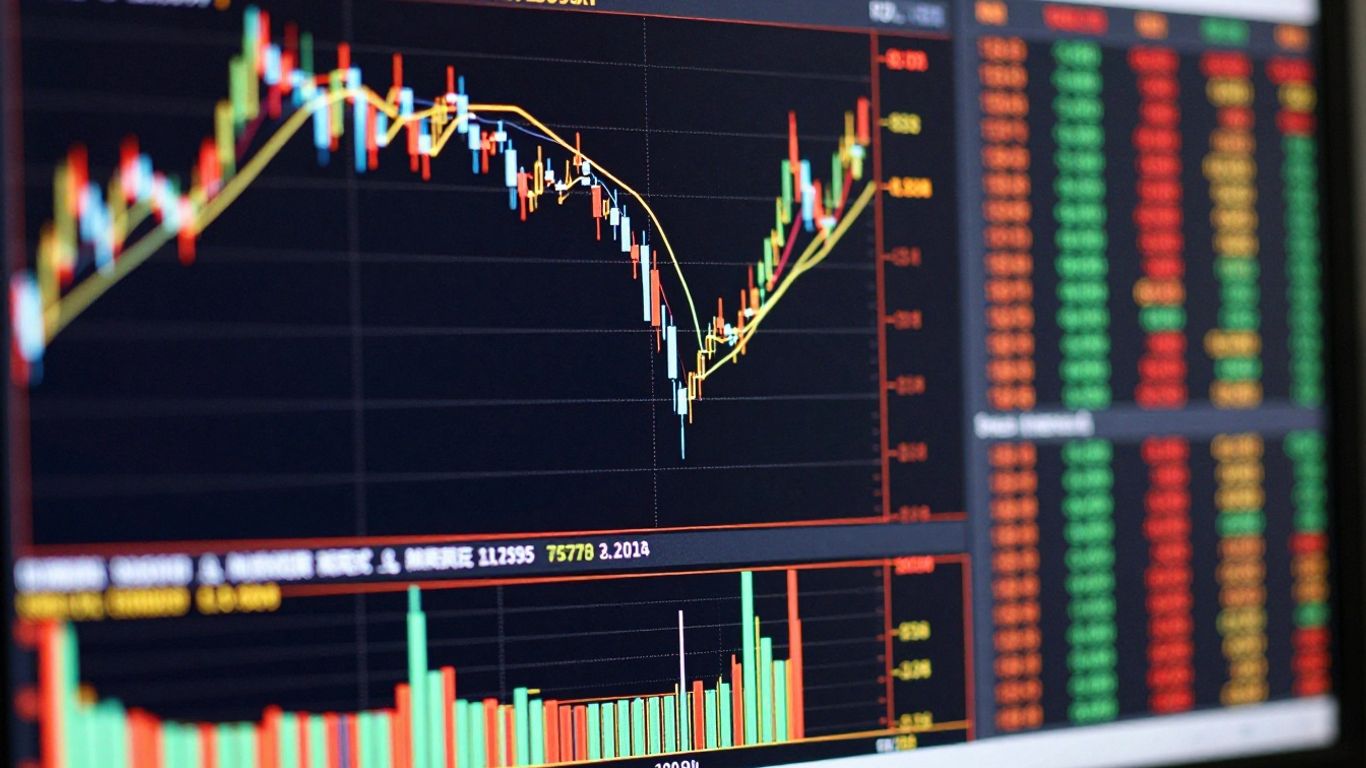 Forex market chart with candlestick patterns.