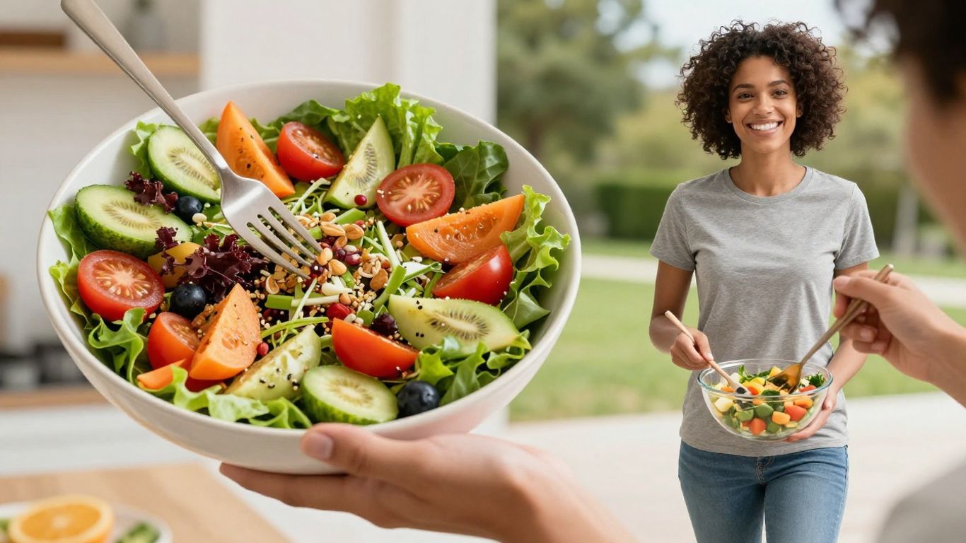 Person enjoying healthy food and outdoor activity.