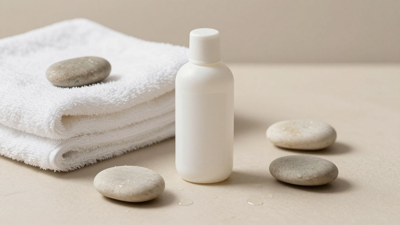 Silky lubricant bottle beside folded towels