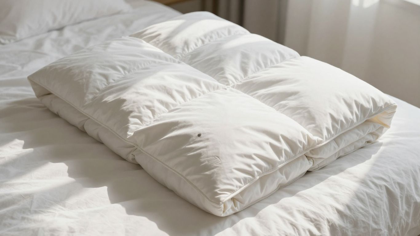 Sleeping Dove down alternative comforter on a bed.