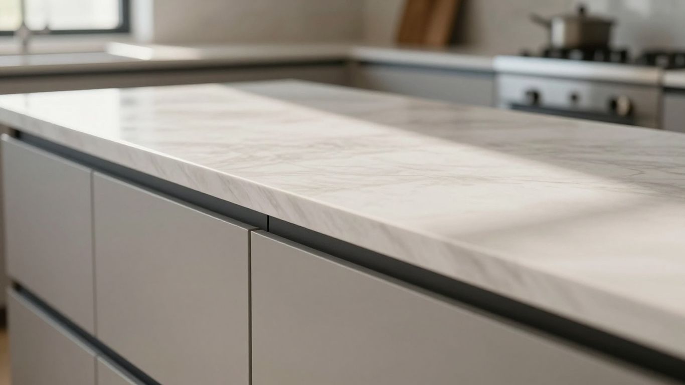 Modern kitchen countertop with sunlight