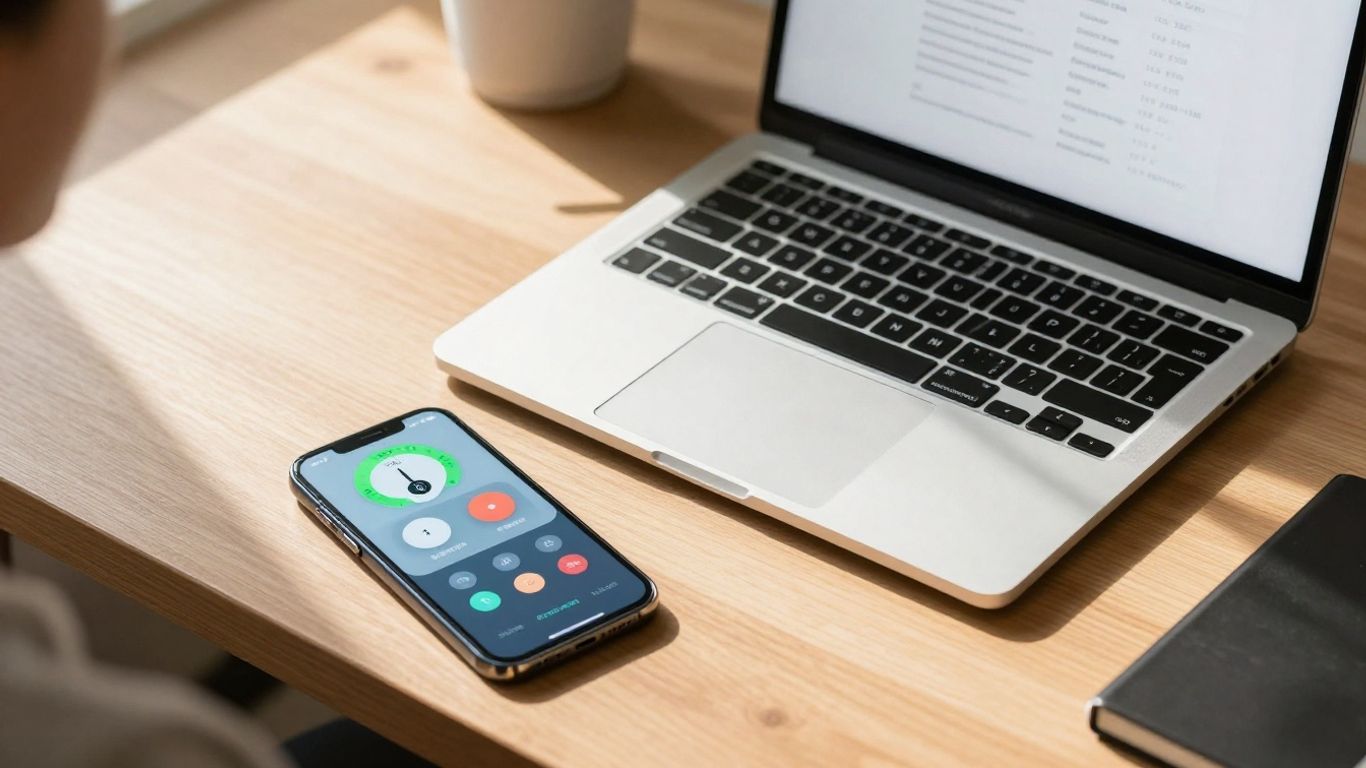 Pomodoro timer on laptop and phone screen