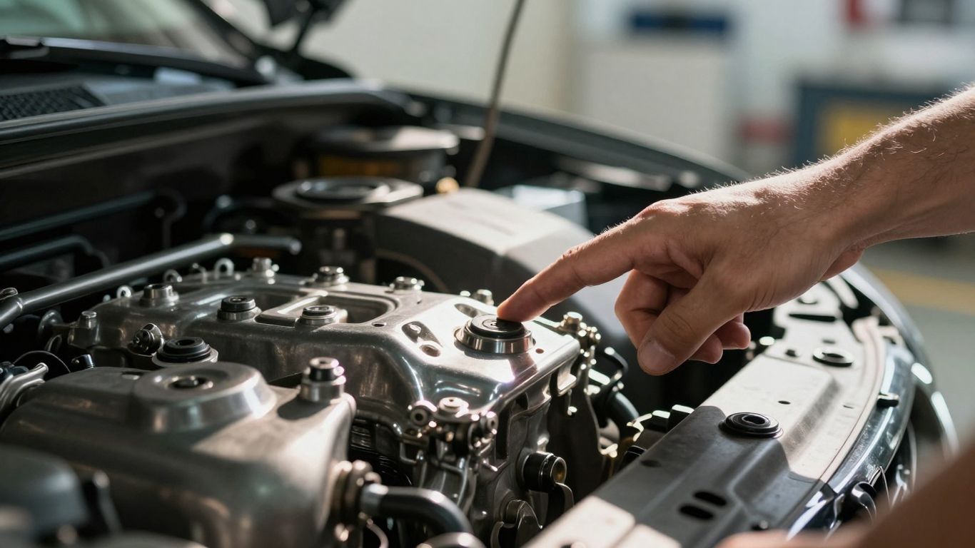 Mechaniker prüft Motorraum eines Autos auf Mängel