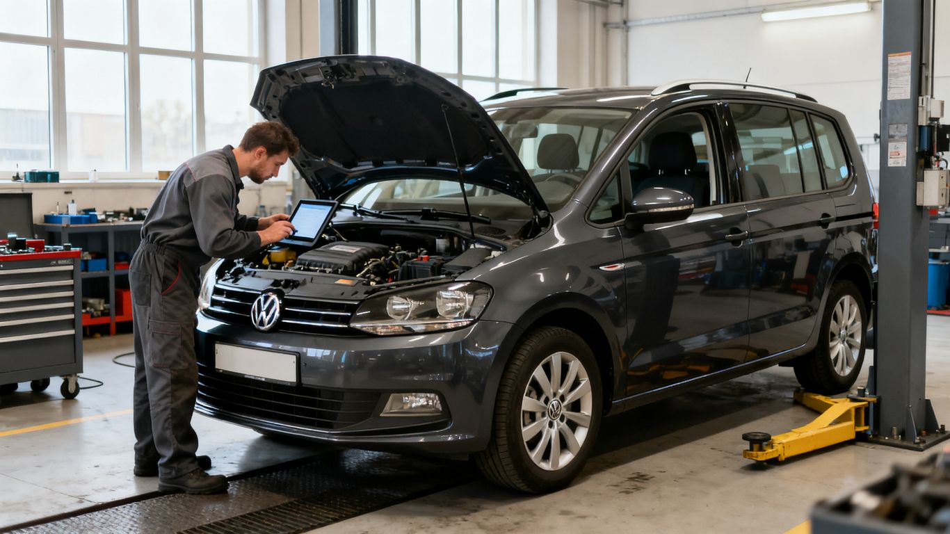 VW Sportsvan Diesel bei einer Werkstattprüfung