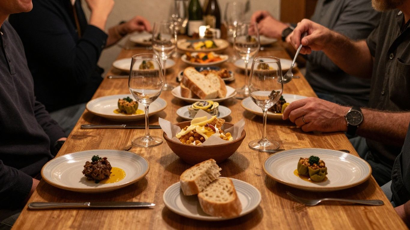 Table lyonnaise conviviale avec spécialités régionales