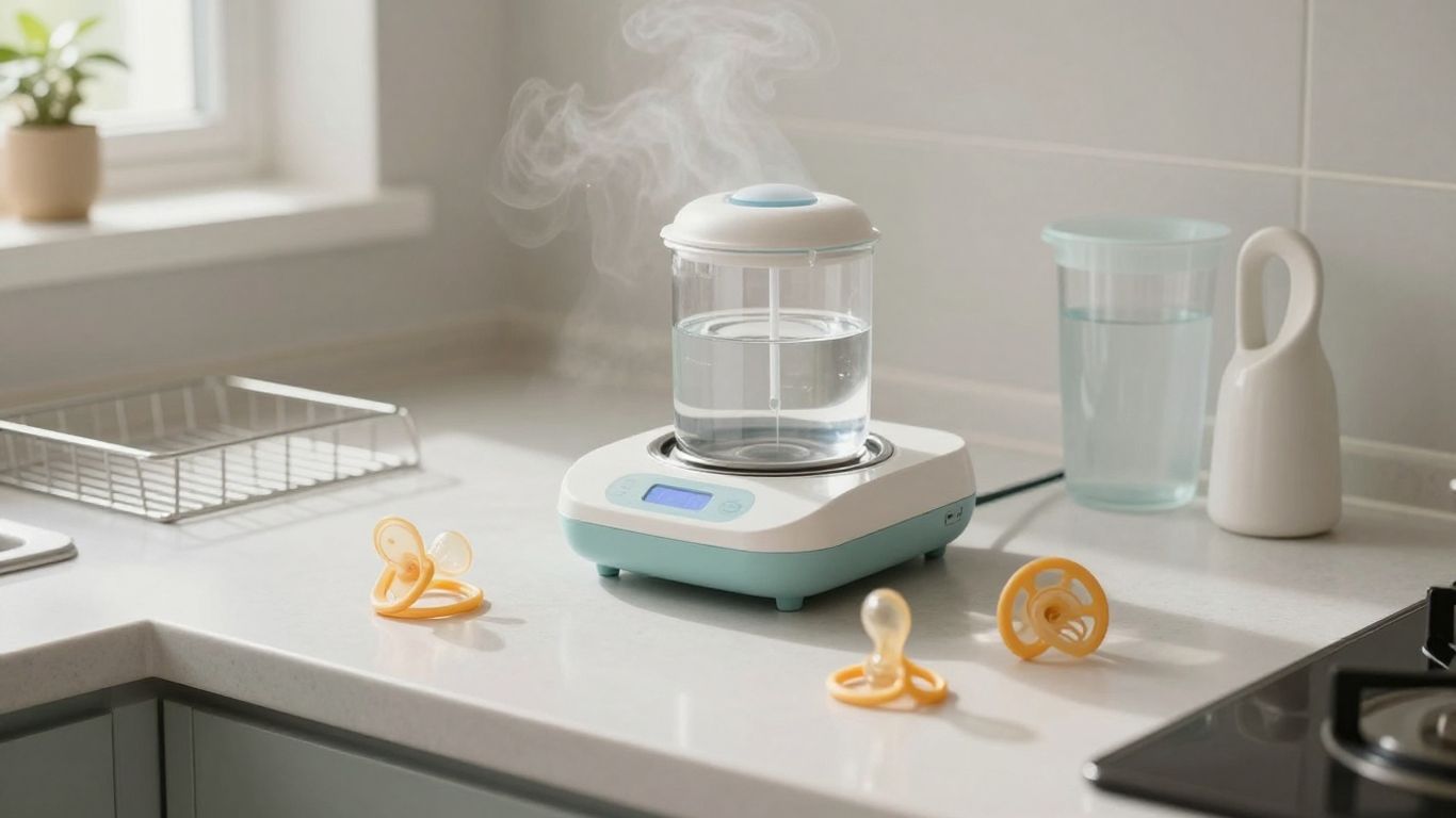 Esterilizador de vapor junto a chupetes