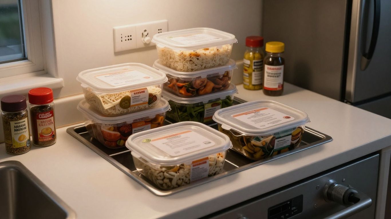 Frozen Indian meal boxes in a shared Glasgow kitchen