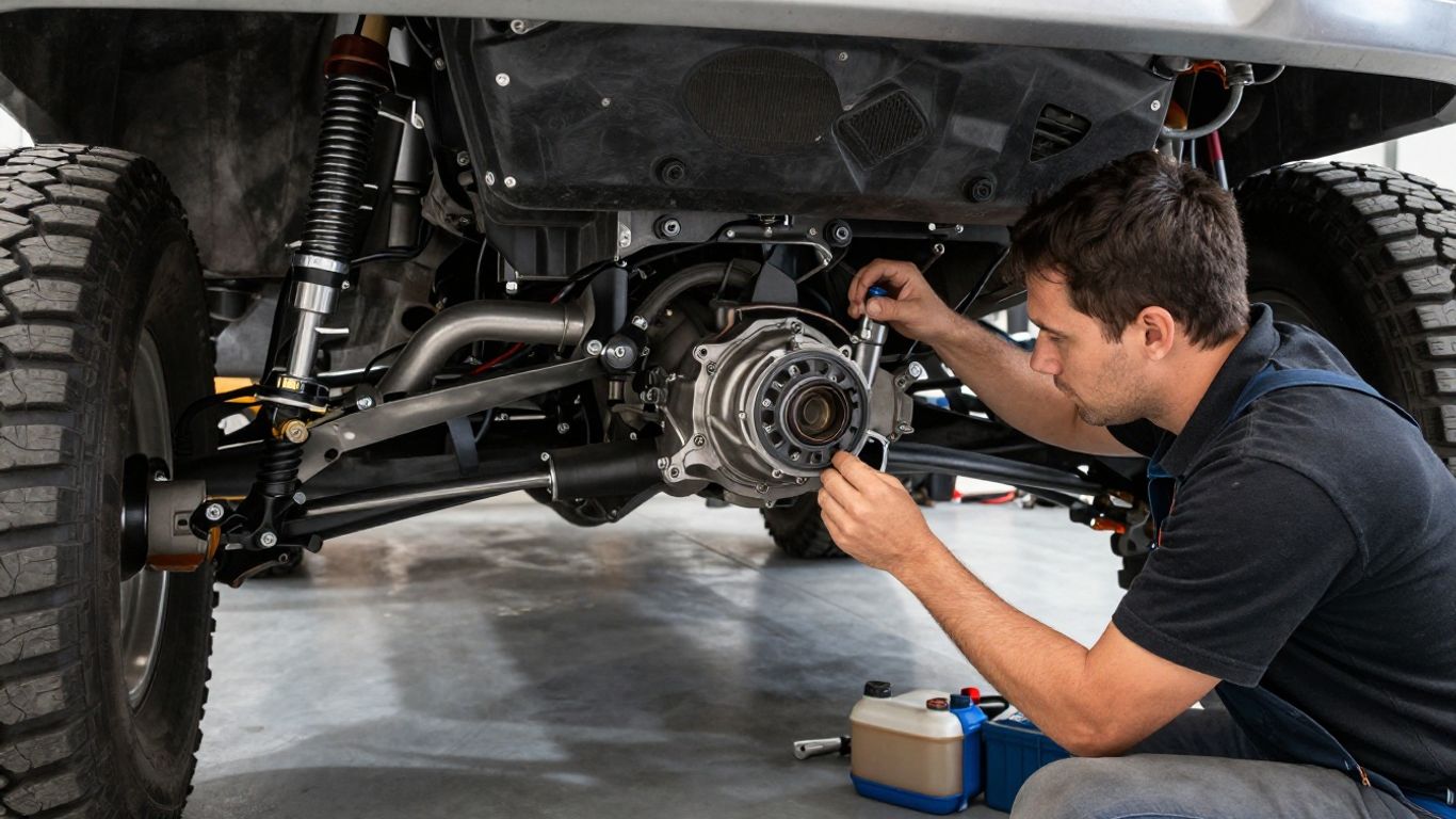 4x4 transmission specialist inspecting drivetrain