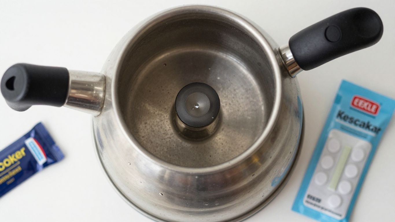 Kettle descaler tablets next to a clean kettle.