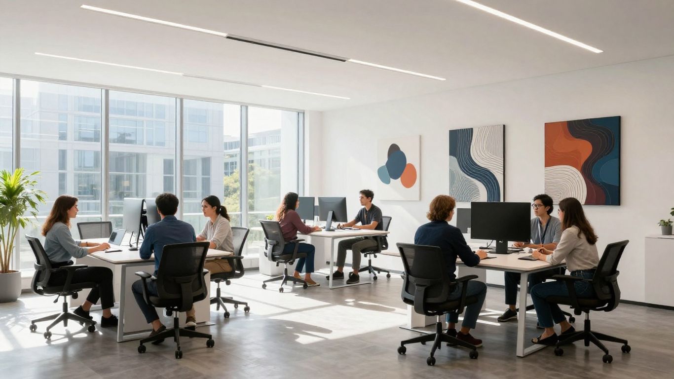 AI agency Melbourne office interior with modern technology.