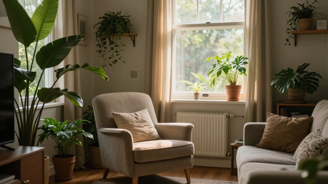 Cozy living room with a vent indicating warm air flow.