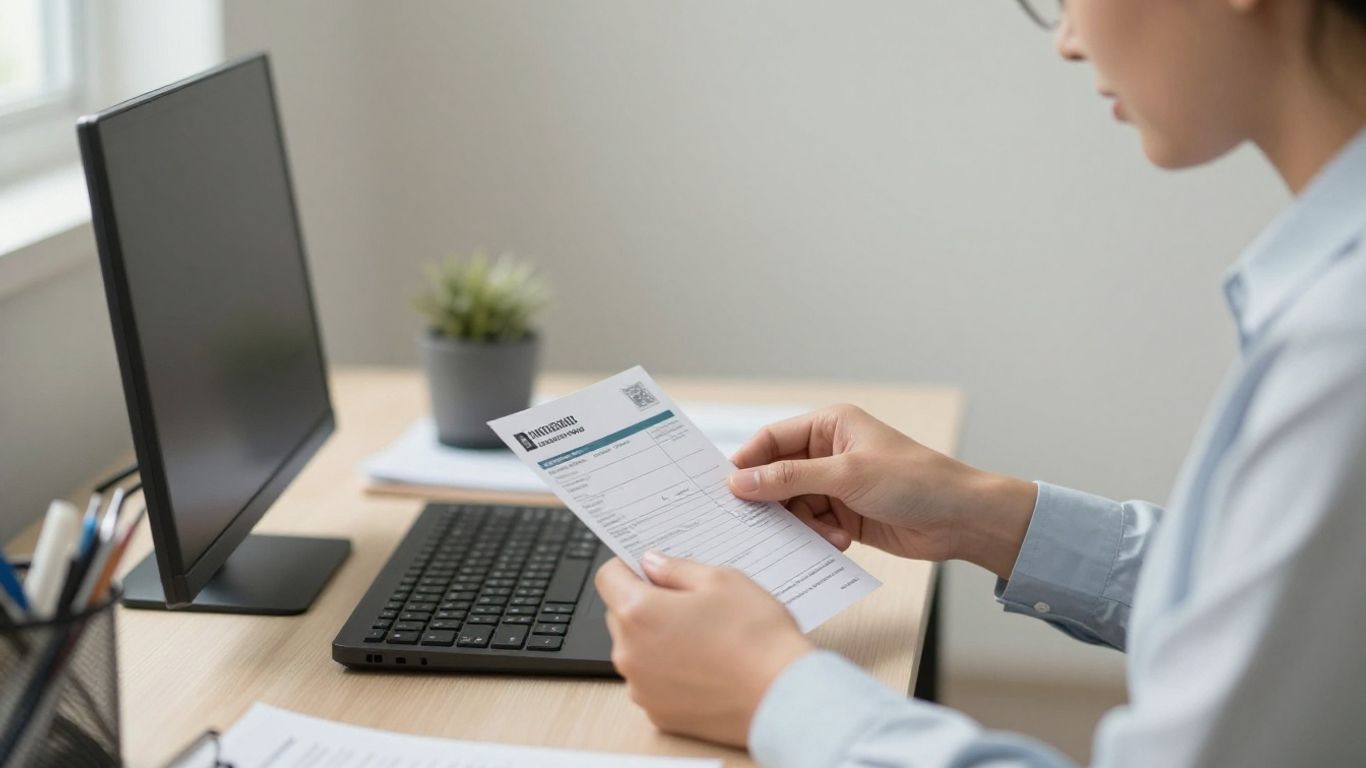 Staff member reviewing patient insurance details at a desk