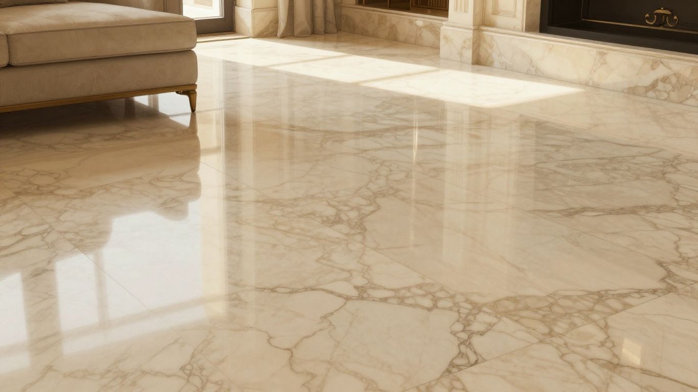 阳光明媚的房间里优雅的博蒂奇诺大理石地板。