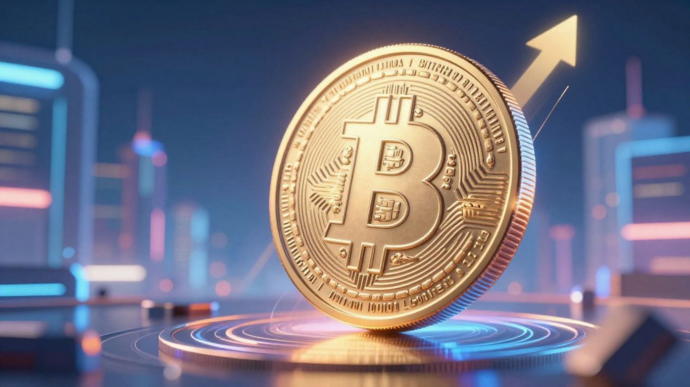 BC.GAME token soaring upwards, digital city background.