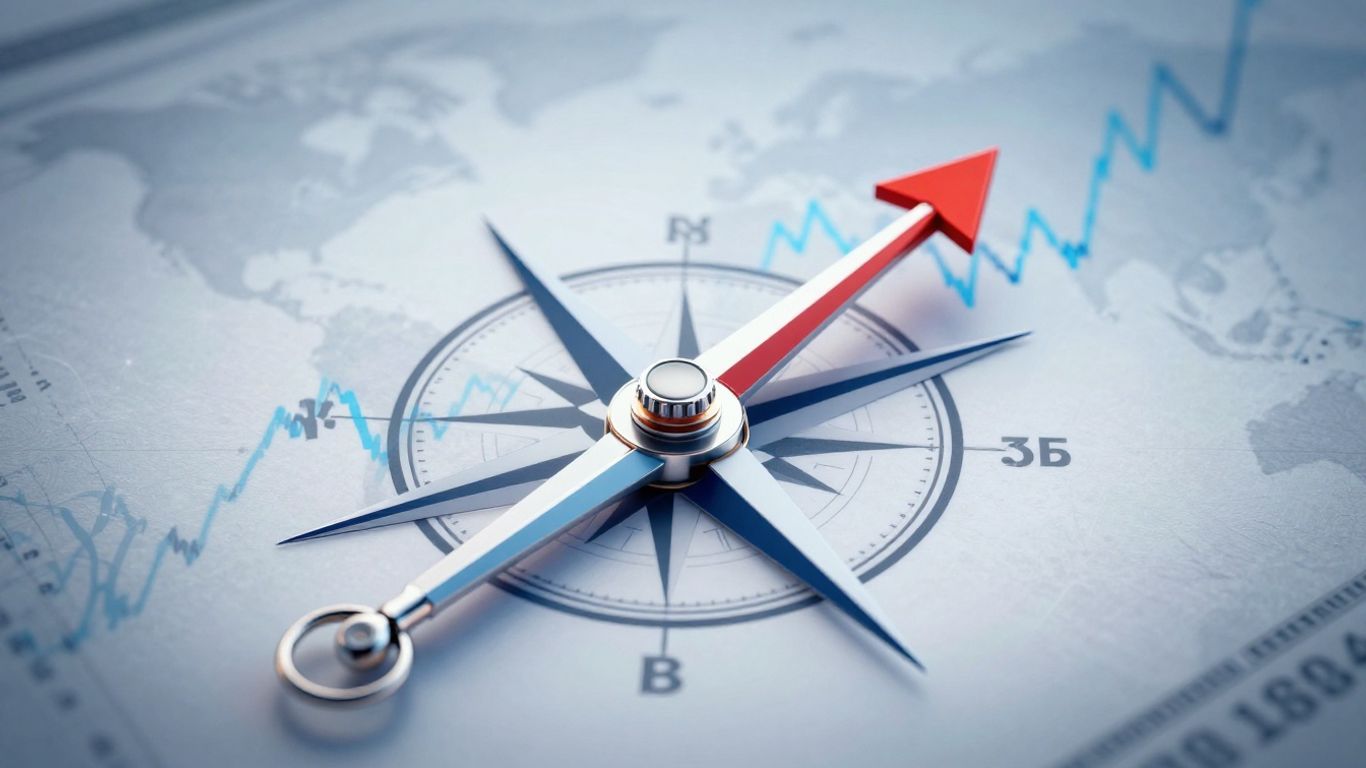Financial market trends compass with global connectivity