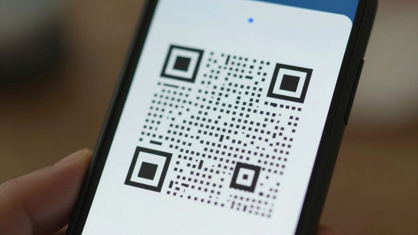 Smartphone scanning a QR code.