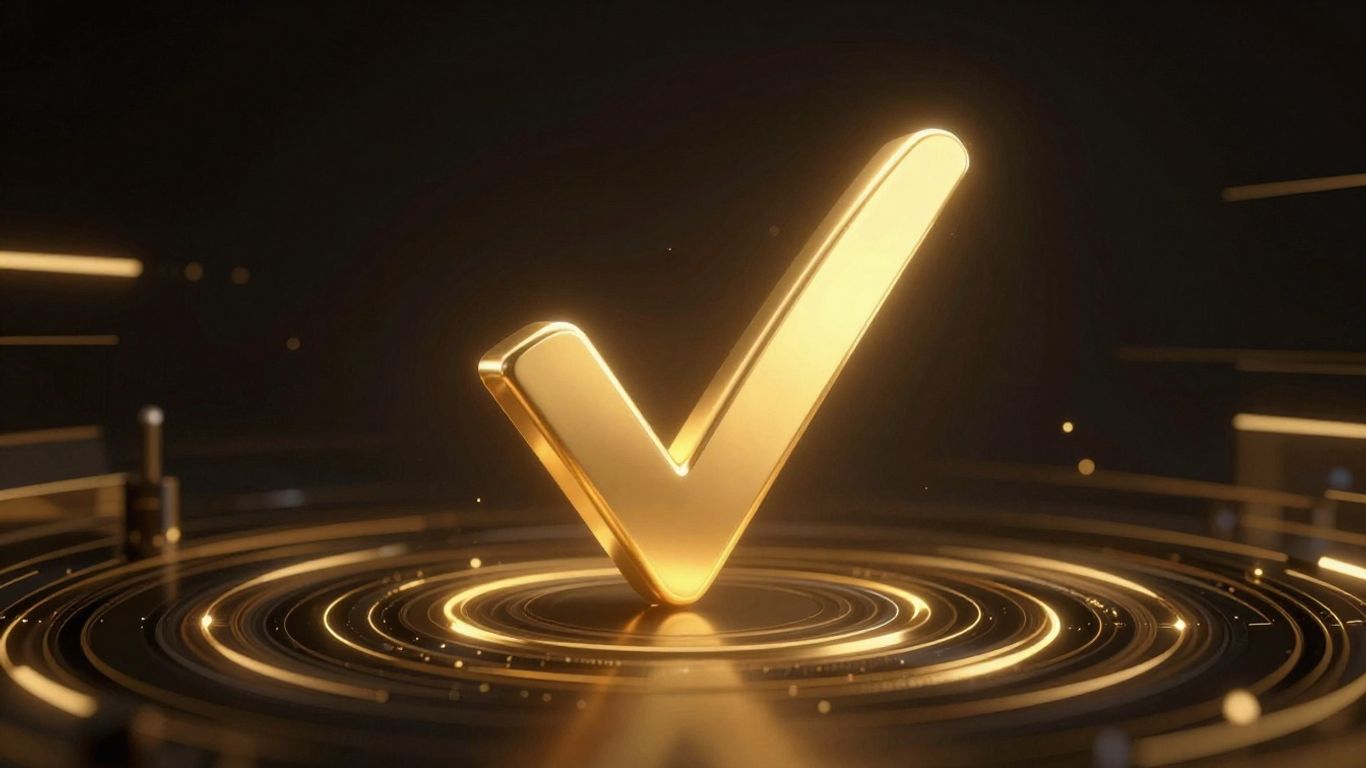 Golden checkmark on dark background, signifying lead verification.