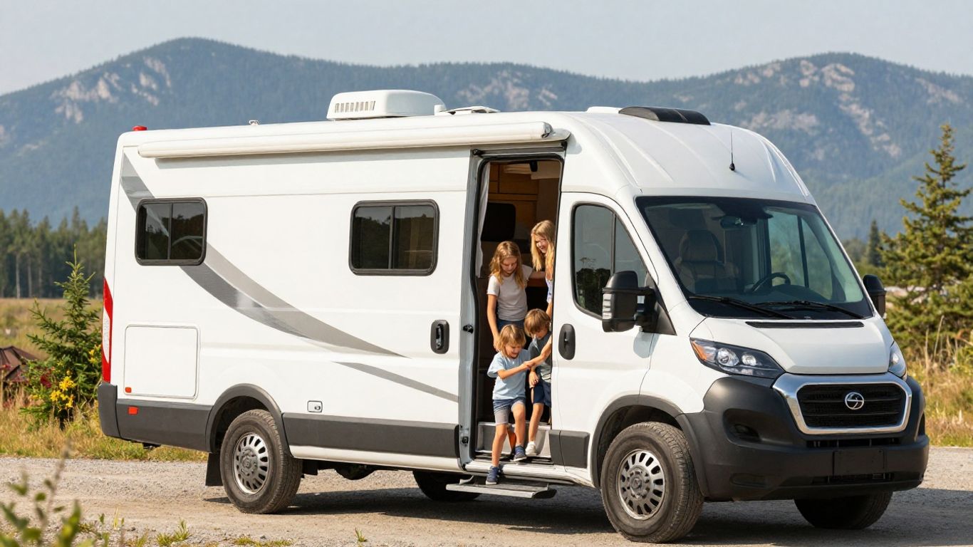 Family loading RV for Canadian adventure.