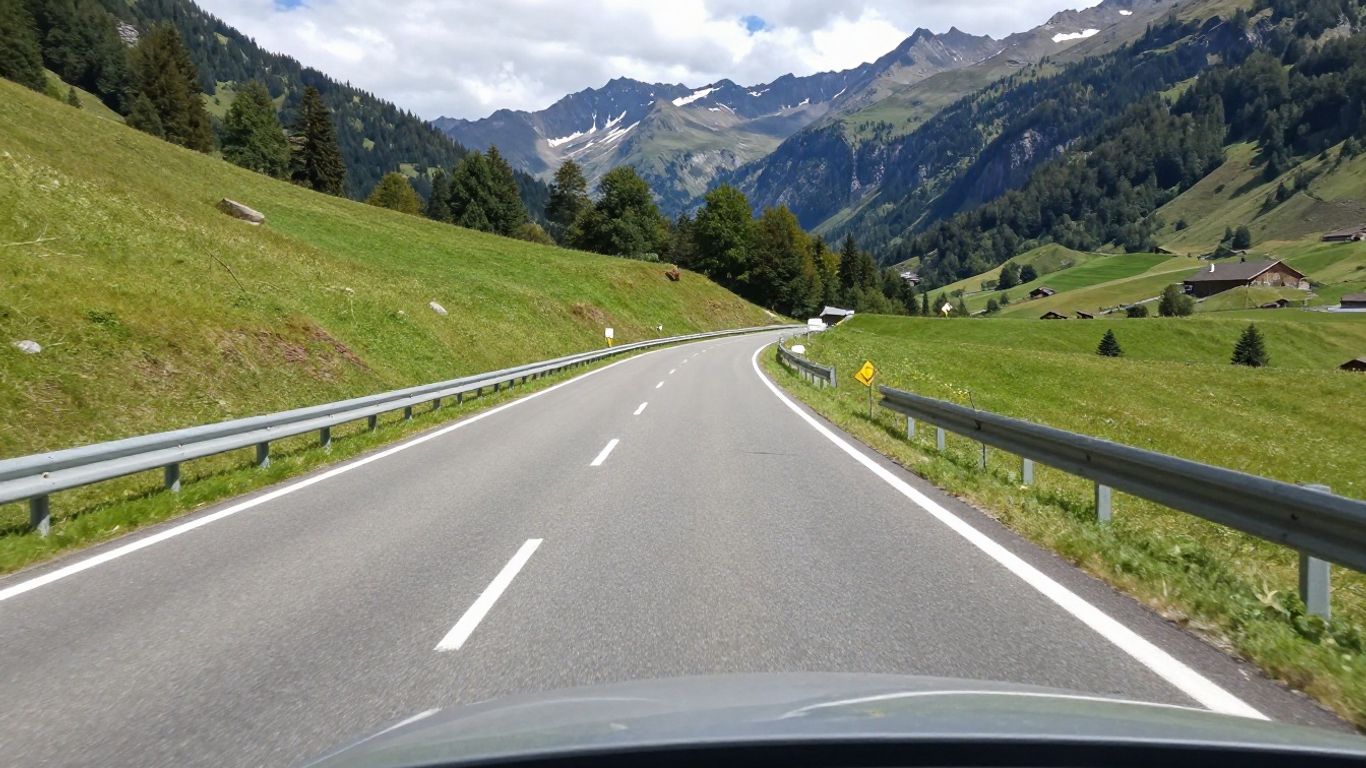 Auto auf Schweizer Passstrasse bei Tageslicht